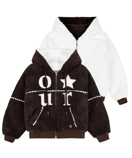 OURSAYSOUR(アワーセイアワー)の「レースフリース配色リバーシブルジャンパー ブラウン(その他アウター・レディース・ブラウン・M/L)」の1枚目の写真