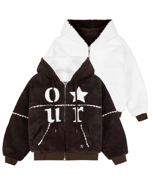 OURSAYSOUR(アワーセイアワー)の「レースフリース配色リバーシブルジャンパー ブラウン(その他アウター・レディース・ブラウン・M/L)」の2枚目の写真
