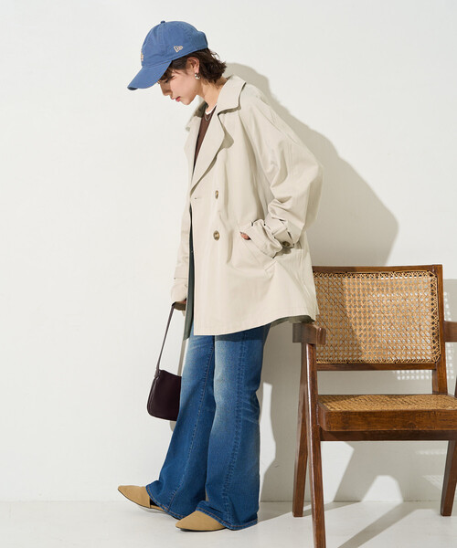 FREAK'S STORE（フリークスストア）の「限定展開　ショート トレンチ（トレンチコート・レディース・ナチュラル/ベージュ/ブラック/オリーブ・ﾌﾘ-）」の5枚目の写真