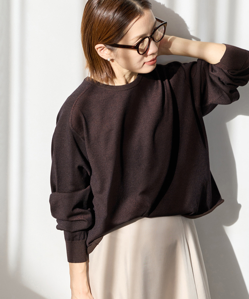 IENA（イエナ）の「《新色あり/追加4》LEVITAコットンプルオーバー（ニット/セーター・レディース・アイボリー/ライトグレー/ブラウン/ラベンダー・FREE）」の3枚目の写真