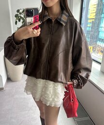 CIAOPANIC | チェック襟チェックフェイクレザーバルーンショートブルゾン(その他アウター)