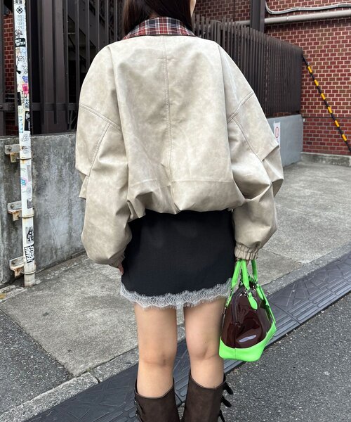 CIAOPANIC(チャオパニック)の「チェック襟チェックフェイクレザーバルーンショートブルゾン(その他アウター・レディース・アイボリー/イエロー/ブラウン・ONE SIZE)」の12枚目の写真