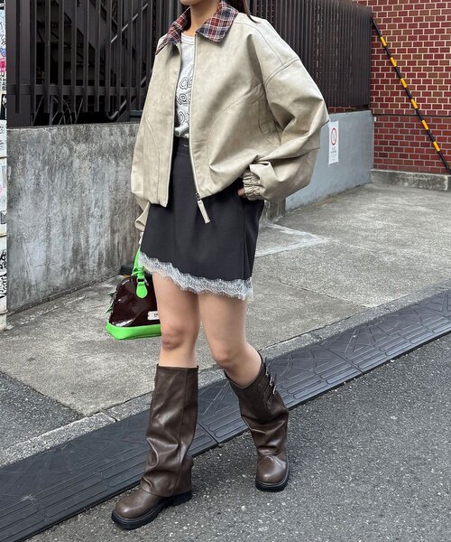 CIAOPANIC(チャオパニック)の「チェック襟チェックフェイクレザーバルーンショートブルゾン(その他アウター・レディース・アイボリー/イエロー/ブラウン・ONE SIZE)」の17枚目の写真