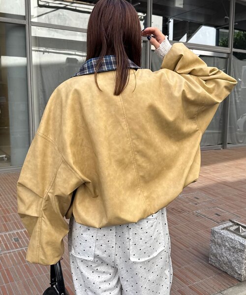 CIAOPANIC(チャオパニック)の「チェック襟チェックフェイクレザーバルーンショートブルゾン(その他アウター・レディース・アイボリー/イエロー/ブラウン・ONE SIZE)」の11枚目の写真