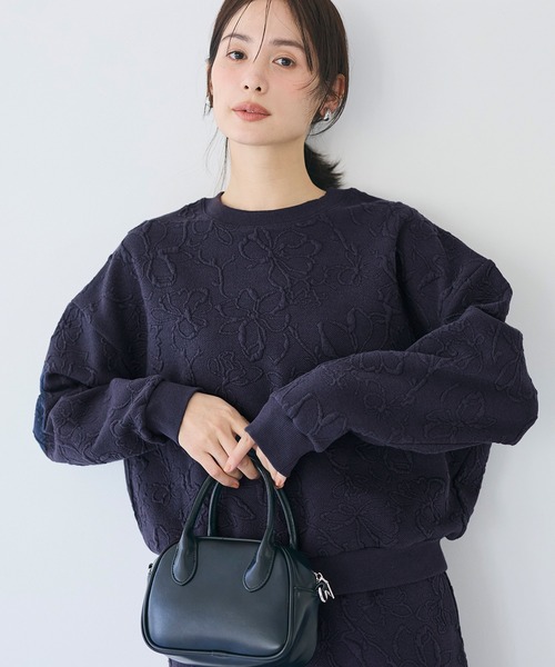 coca（coca）（コカ）の「膨れジャカードスウェットトップス（スウェット・レディース・ネイビー/アイボリー・L/M/S）」の2枚目の写真