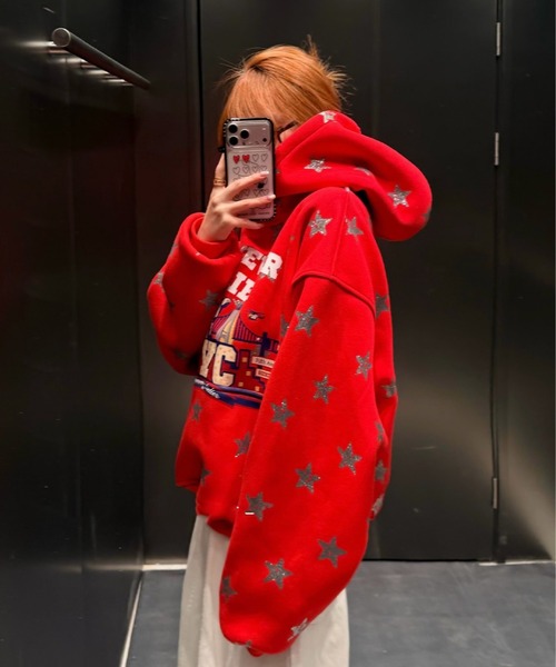 LAC-VERT（ラック・ヴェール）の「古着風スターフーディー（パーカー・レディース・レッド/グレー/ネイビー・FREE）」の3枚目の写真