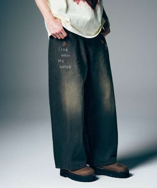 glamb（グラム）の「Studs Wide Denim / スタッズワイドデニム（デニムパンツ・メンズ・ブラック/インディゴブルー・S/M/L）」の8枚目の写真