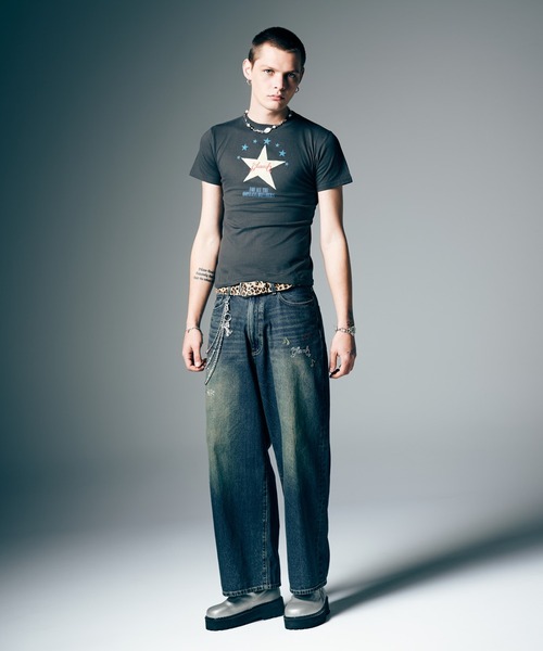 glamb（グラム）の「Studs Wide Denim / スタッズワイドデニム（デニムパンツ・メンズ・ブラック/インディゴブルー・S/M/L）」の11枚目の写真