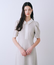 SELFIST（セルフィスト）の「衿配色フロントジップフレアワンピース　パワショル　パフショル　お呼ばれ　春服（ワンピース）」