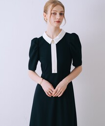 SELFIST（セルフィスト）の「衿配色フロントジップフレアワンピース パワショル パフショル お呼ばれ 春服 夏服 フェミニン きれいめ ロングワンピース（ワンピース）」