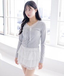 clear | フロントリボン付きレースレイヤードカットソー［大人 カジュアル 着回し力抜群 ガーリー］(Tシャツ/カットソー)