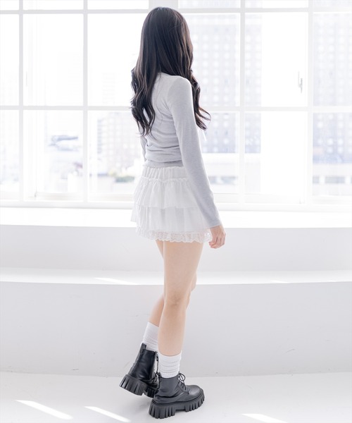 clear（クリア）の「フロントリボン付きレースレイヤードカットソー［大人 カジュアル 着回し力抜群 ガーリー］（Tシャツ/カットソー・レディース・サックスブルー/グレー/ピンク・F）」の4枚目の写真