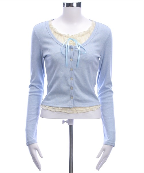 clear（クリア）の「フロントリボン付きレースレイヤードカットソー［大人 カジュアル 着回し力抜群 ガーリー］（Tシャツ/カットソー・レディース・サックスブルー/グレー/ピンク・F）」の16枚目の写真