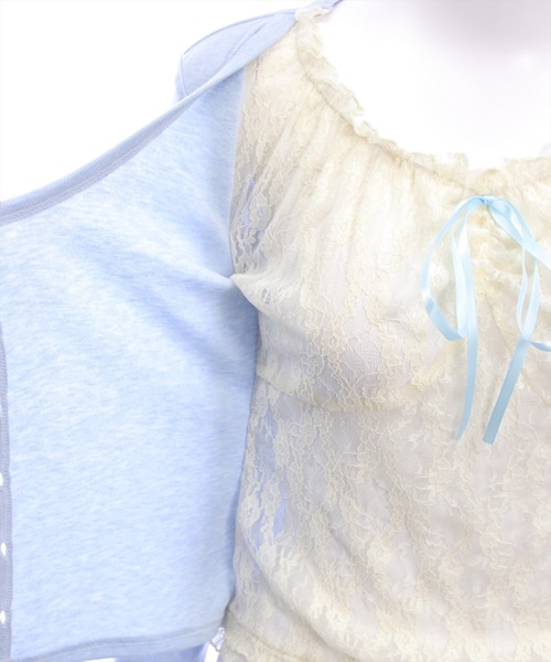 clear（クリア）の「フロントリボン付きレースレイヤードカットソー［大人 カジュアル 着回し力抜群 ガーリー］（Tシャツ/カットソー・レディース・サックスブルー/グレー/ピンク・F）」の14枚目の写真