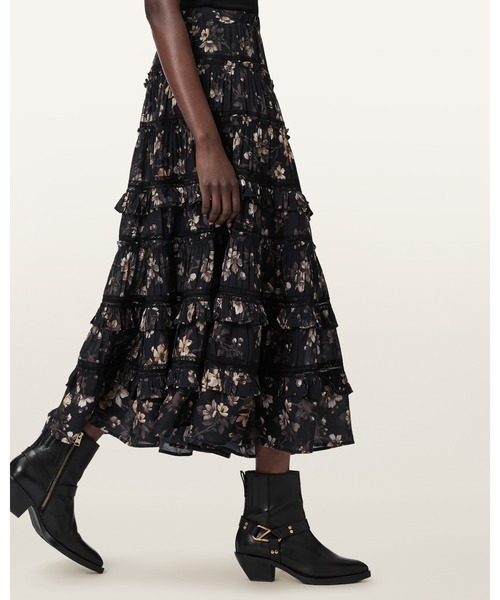ALLSAINTS（オールセインツ）の「TALIA PRINTED MIDI SKIRT | TALIA プリント ミディ スカート（スカート・レディース・ブラック系その他・8/10/4/6）」の2枚目の写真