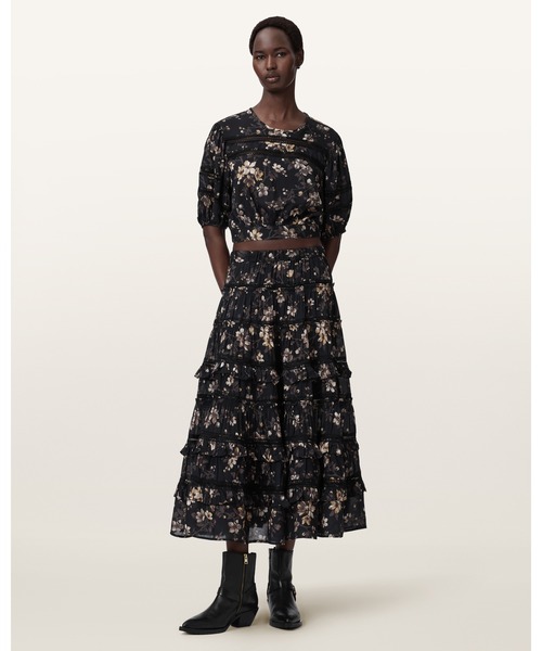 ALLSAINTS（オールセインツ）の「TALIA PRINTED MIDI SKIRT | TALIA プリント ミディ スカート（スカート・レディース・ブラック系その他・8/10/4/6）」の3枚目の写真
