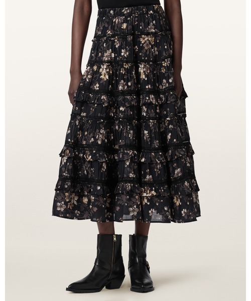 ALLSAINTS（オールセインツ）の「TALIA PRINTED MIDI SKIRT | TALIA プリント ミディ スカート（スカート・レディース・ブラック系その他・8/10/4/6）」の4枚目の写真
