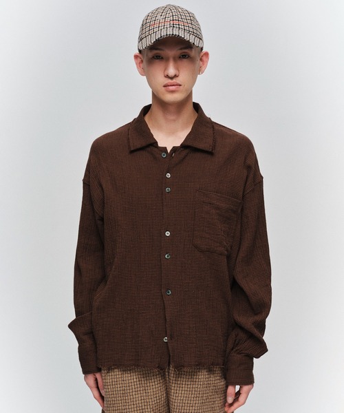 JIEDA(ジエダ)の「CUT-OFF SHORT SHIRT(シャツ/ブラウス・メンズ・ダークグリーン/ブラウン・1/2)」の1枚目の写真