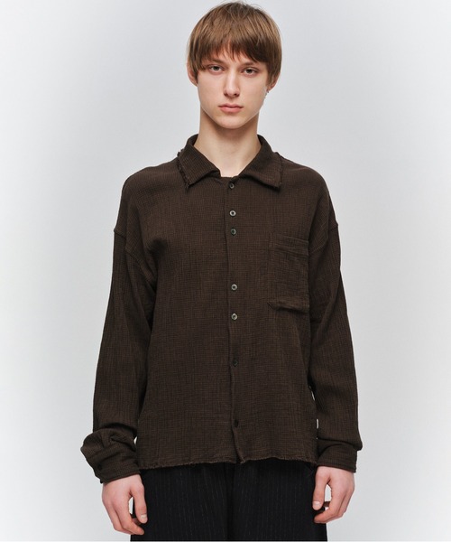 JIEDA(ジエダ)の「CUT-OFF SHORT SHIRT(シャツ/ブラウス・メンズ・ダークグリーン/ブラウン・1/2)」の2枚目の写真