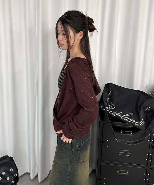 sedacle girl(セダクルガール)の「スパンコールシアーニットソー(Tシャツ/カットソー・レディース・ボルドー/ブラック・SMALL/MEDIUM)」の20枚目の写真