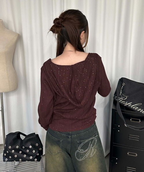 sedacle girl(セダクルガール)の「スパンコールシアーニットソー(Tシャツ/カットソー・レディース・ボルドー/ブラック・SMALL/MEDIUM)」の21枚目の写真