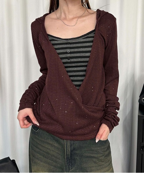 sedacle girl(セダクルガール)の「スパンコールシアーニットソー(Tシャツ/カットソー・レディース・ボルドー/ブラック・SMALL/MEDIUM)」の19枚目の写真