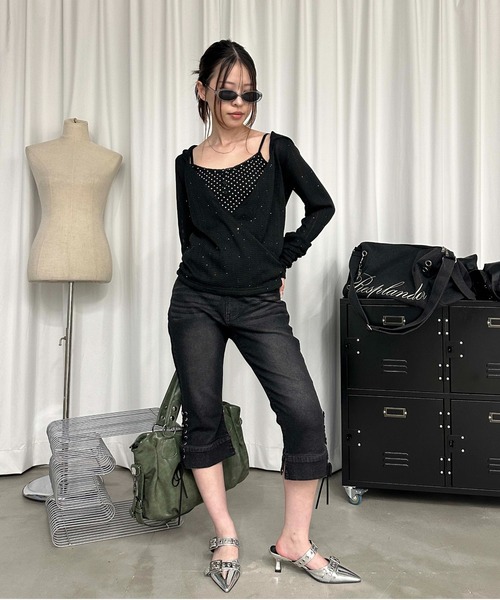 sedacle girl(セダクルガール)の「スパンコールシアーニットソー(Tシャツ/カットソー・レディース・ボルドー/ブラック・SMALL/MEDIUM)」の13枚目の写真