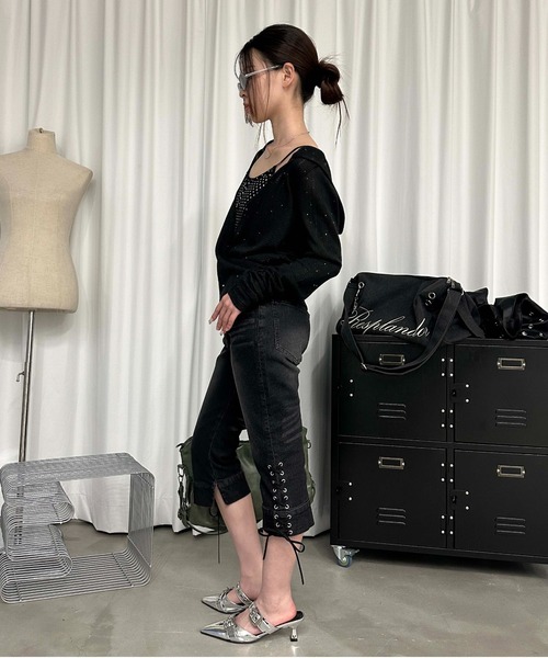 sedacle girl(セダクルガール)の「スパンコールシアーニットソー(Tシャツ/カットソー・レディース・ボルドー/ブラック・SMALL/MEDIUM)」の14枚目の写真