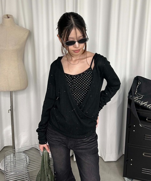sedacle girl(セダクルガール)の「スパンコールシアーニットソー(Tシャツ/カットソー・レディース・ボルドー/ブラック・SMALL/MEDIUM)」の8枚目の写真