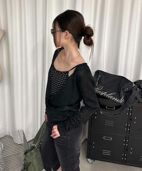 sedacle girl(セダクルガール)の「スパンコールシアーニットソー(Tシャツ/カットソー・レディース・ボルドー/ブラック・SMALL/MEDIUM)」の9枚目の写真