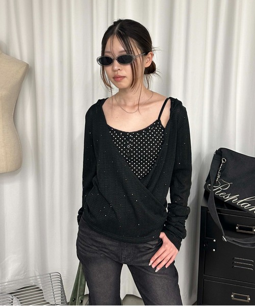 sedacle girl(セダクルガール)の「スパンコールシアーニットソー(Tシャツ/カットソー・レディース・ボルドー/ブラック・SMALL/MEDIUM)」の12枚目の写真