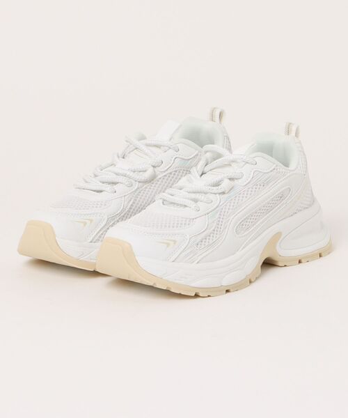 MAD FOOT(マッドフット)の「MADFOOT! マッドフット キッズ ボリュームソールメッシュスニーカー【幅広3E】厚底 250033(スニーカー・キッズ・ホワイト/ベージュ系その他2/ブラック・20.0cm/21.0cm/22.0cm/23.0cm/24.0cm)」の1枚目の写真