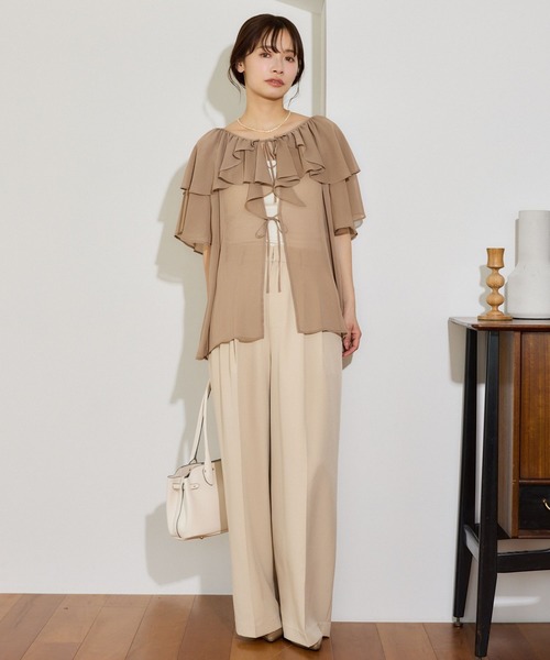 mysty woman(ミスティウーマン)の「フロントリボン楊柳フリルブラウス 666024(シャツ/ブラウス・レディース・ベージュ/ミント/アイボリー/ブラック・FREE)」の9枚目の写真