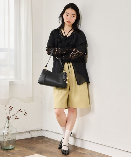 mysty woman(ミスティウーマン)の「フロントリボン楊柳フリルブラウス 666024(シャツ/ブラウス・レディース・ベージュ/ミント/アイボリー/ブラック・FREE)」の20枚目の写真