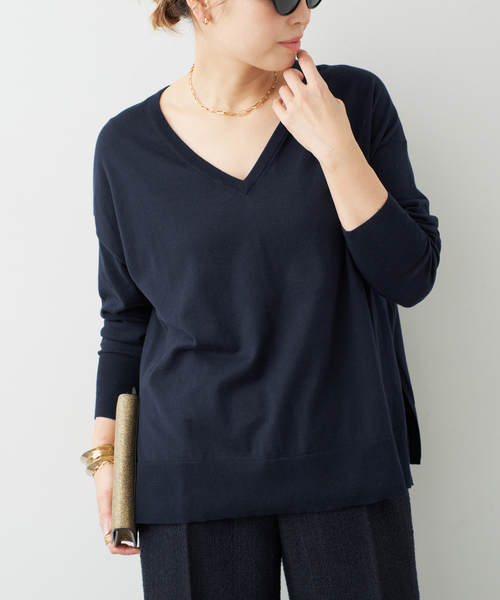 Deuxieme Classe（ドゥーズィエムクラス）の「*Sea Island Vネック ニット（ニット/セーター・レディース・ブラック/アイボリー/ネイビー・FREE）」の3枚目の写真