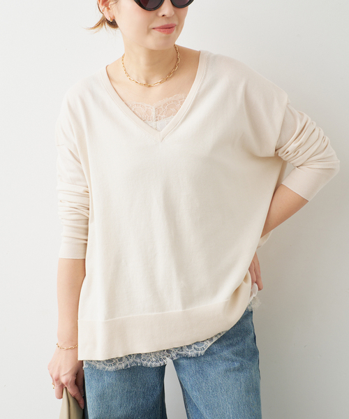 Deuxieme Classe（ドゥーズィエムクラス）の「*Sea Island Vネック ニット（ニット/セーター・レディース・ブラック/アイボリー/ネイビー・FREE）」の2枚目の写真