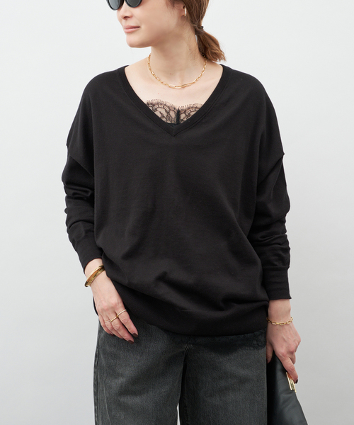 Deuxieme Classe（ドゥーズィエムクラス）の「*Sea Island Vネック ニット（ニット/セーター・レディース・ブラック/アイボリー/ネイビー・FREE）」の7枚目の写真