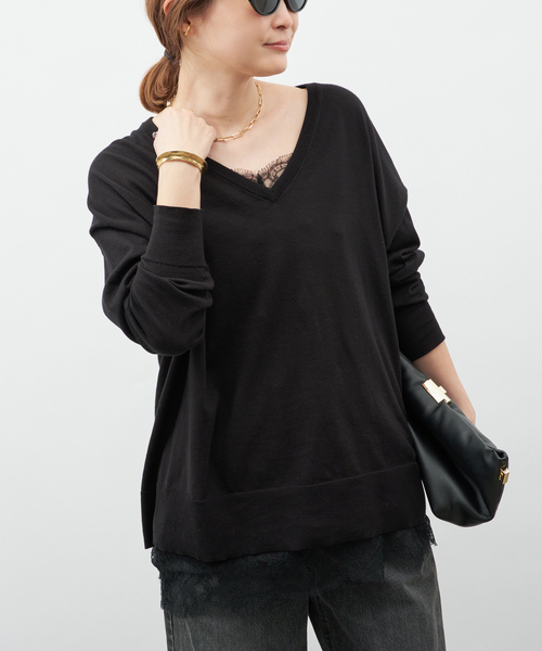 Deuxieme Classe（ドゥーズィエムクラス）の「*Sea Island Vネック ニット（ニット/セーター・レディース・ブラック/アイボリー/ネイビー・FREE）」の8枚目の写真