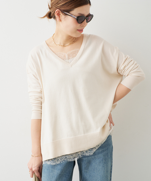 Deuxieme Classe（ドゥーズィエムクラス）の「*Sea Island Vネック ニット（ニット/セーター・レディース・ブラック/アイボリー/ネイビー・FREE）」の12枚目の写真