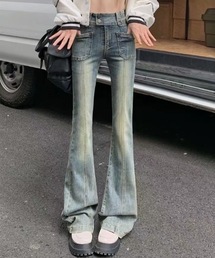 ハイウエスト美脚ヴィンテージ風フレアデニムパンツ