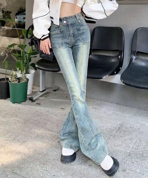 Teem Store(チームストア)の「ハイウエスト美脚ヴィンテージ風フレアデニムパンツ(デニムパンツ・レディース・ブルー・L/M)」の2枚目の写真