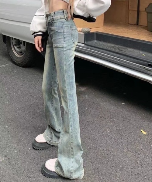 Teem Store(チームストア)の「ハイウエスト美脚ヴィンテージ風フレアデニムパンツ(デニムパンツ・レディース・ブルー・L/M)」の4枚目の写真