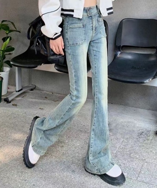 Teem Store(チームストア)の「ハイウエスト美脚ヴィンテージ風フレアデニムパンツ(デニムパンツ・レディース・ブルー・L/M)」の7枚目の写真
