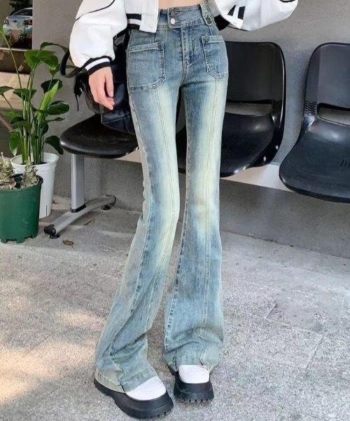 Teem Store(チームストア)の「ハイウエスト美脚ヴィンテージ風フレアデニムパンツ(デニムパンツ・レディース・ブルー・L/M)」の12枚目の写真