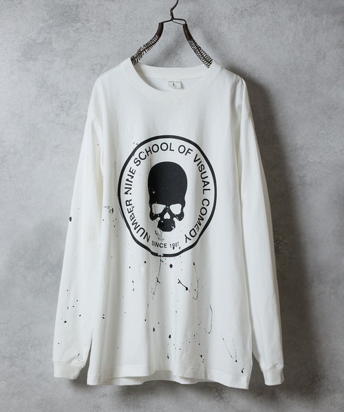 NUMBER (N)INE(ナンバーナイン)の「HAND PAINTED SCHOOL OF VISUAL COMEDY PRINTED CLASSIC L/S T-SHIRT / ハンドペイント スカルモチーフ プリント ロンT(Tシャツ/カットソー・メンズ・ホワイト/ブラック・M/XL/L)」の8枚目の写真