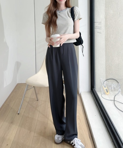 Ada.(エイダ)の「配色 ボーダーデザイン クロップド 半袖Tシャツ(Tシャツ/カットソー・レディース・グレー系その他2/グレー系その他/ブラック×ホワイト・FREE)」の19枚目の写真
