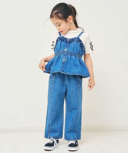 apres les cours(アプレレクール)の「ぽこぽこジャガード袖リボン半袖Tシャツ(Tシャツ/カットソー・キッズ・アイボリー/サックスブルー/ブラウン/サーモンピンク/イエロー・100/110/120/130/80/90/140)」の6枚目の写真