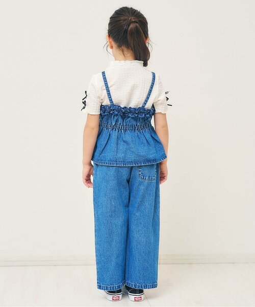 apres les cours(アプレレクール)の「ぽこぽこジャガード袖リボン半袖Tシャツ(Tシャツ/カットソー・キッズ・アイボリー/サックスブルー/ブラウン/サーモンピンク/イエロー・100/110/120/130/80/90/140)」の7枚目の写真