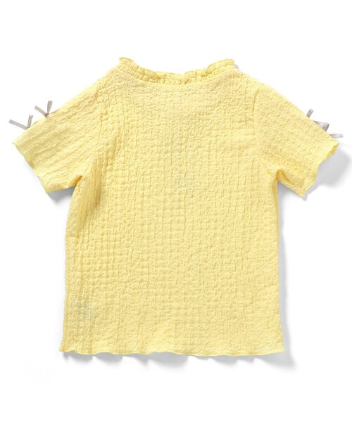 apres les cours(アプレレクール)の「ぽこぽこジャガード袖リボン半袖Tシャツ(Tシャツ/カットソー・キッズ・アイボリー/サックスブルー/ブラウン/サーモンピンク/イエロー・100/110/120/130/80/90/140)」の17枚目の写真