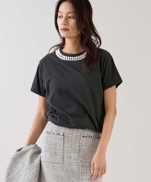 marmors（マルモア）の「【marmors】パールTシャツ（Tシャツ/カットソー・レディース・ホワイト/チャコールグレー・36）」の2枚目の写真